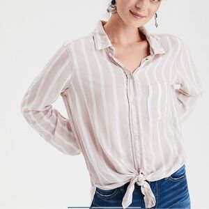 American Eagle Outfitters Light Pink Striped Button-Down Shirt | Size M